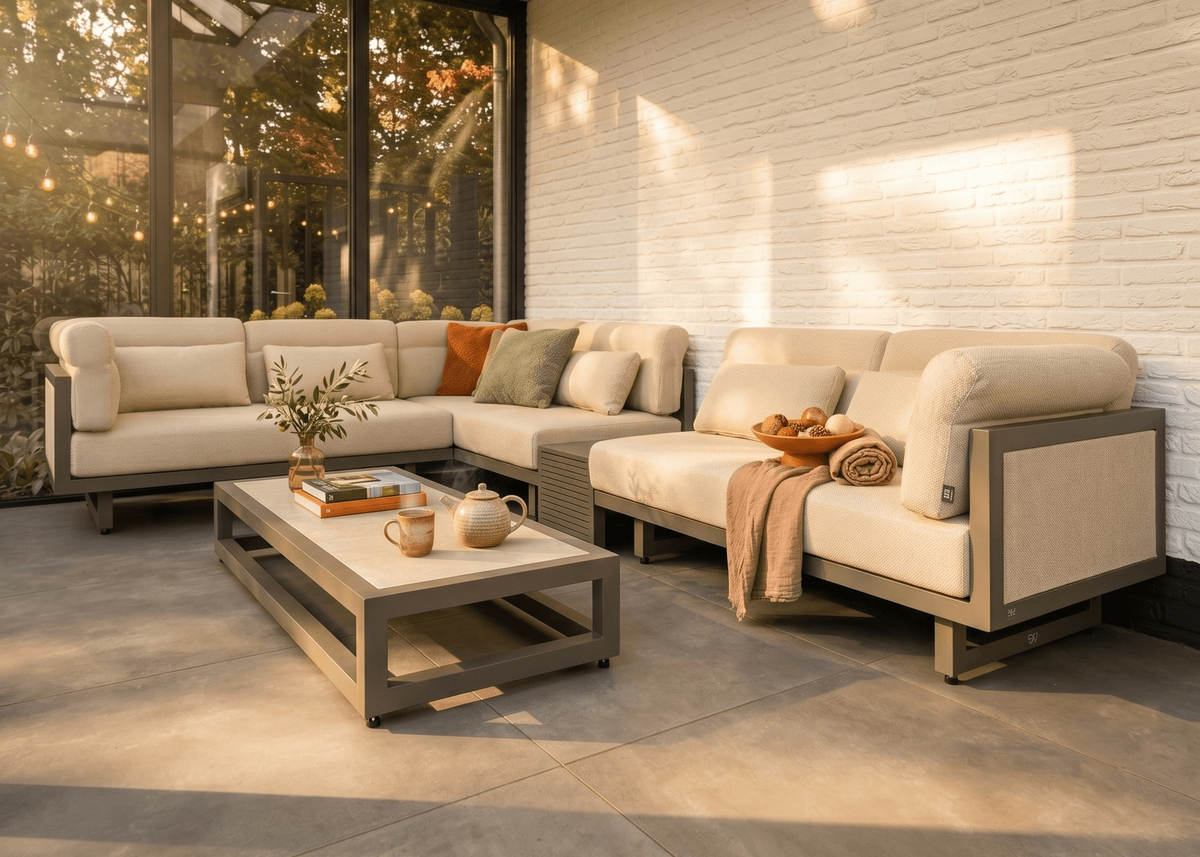 Sfeerbeeld van de Apple Bee Santorini Upholstered hoekloungeset