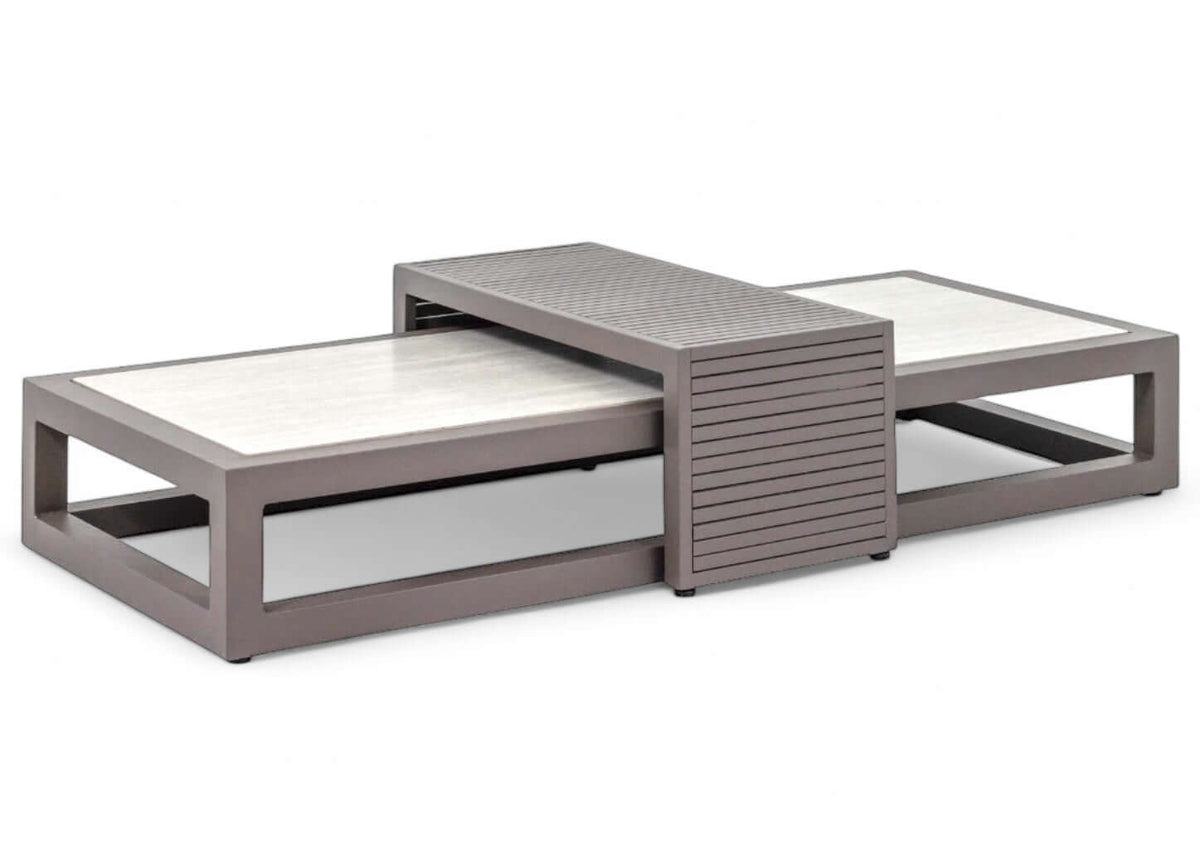 Apple Bee Santorini Coffee Table Set | Travertine & Taupe Aluminum