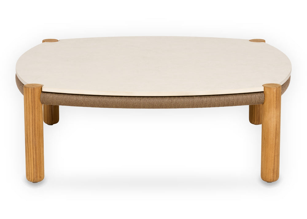 Apple Bee Sapporo loungetafel 79 x 79 cm teak met Oyster HPMS blad - schuin aanzicht