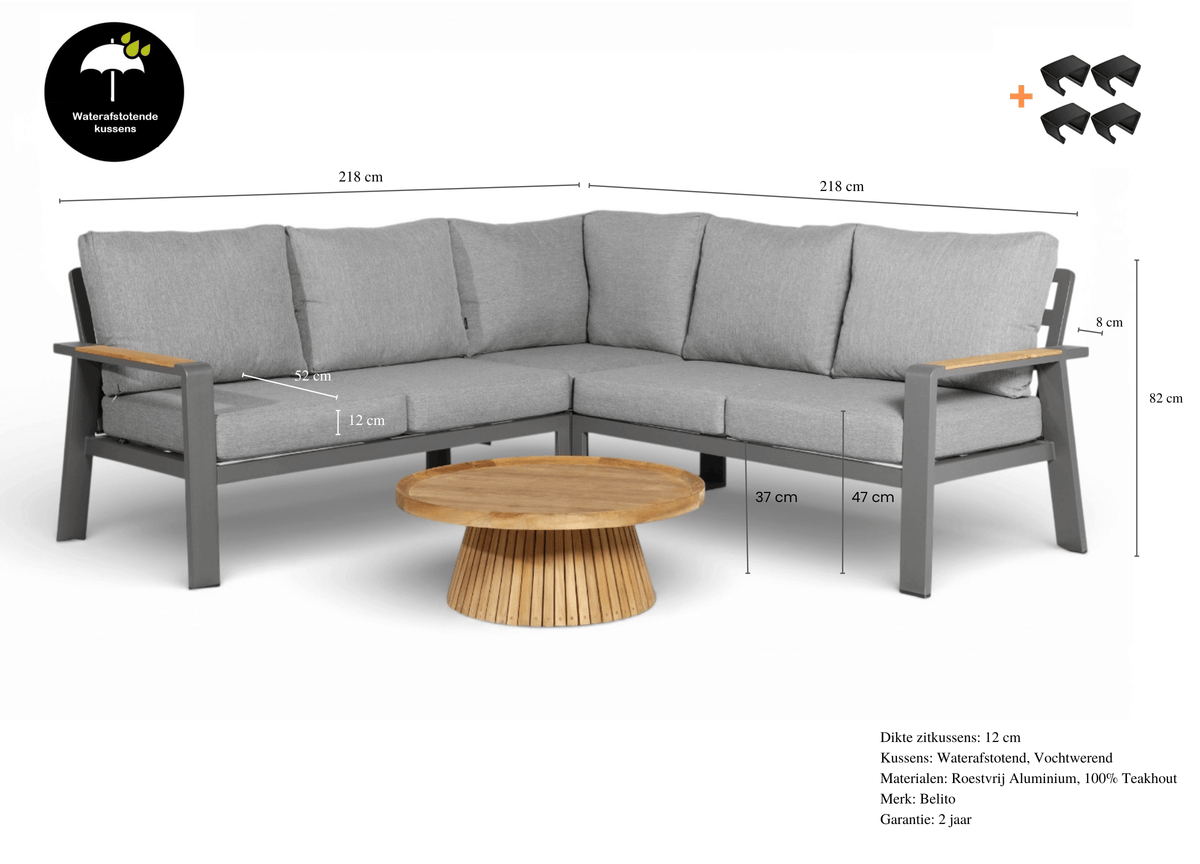 Belito Lotte Loungeset Hoekbank Nr. 8 | Antraciet Aluminium | 220 x 220 cm | 5-persoons