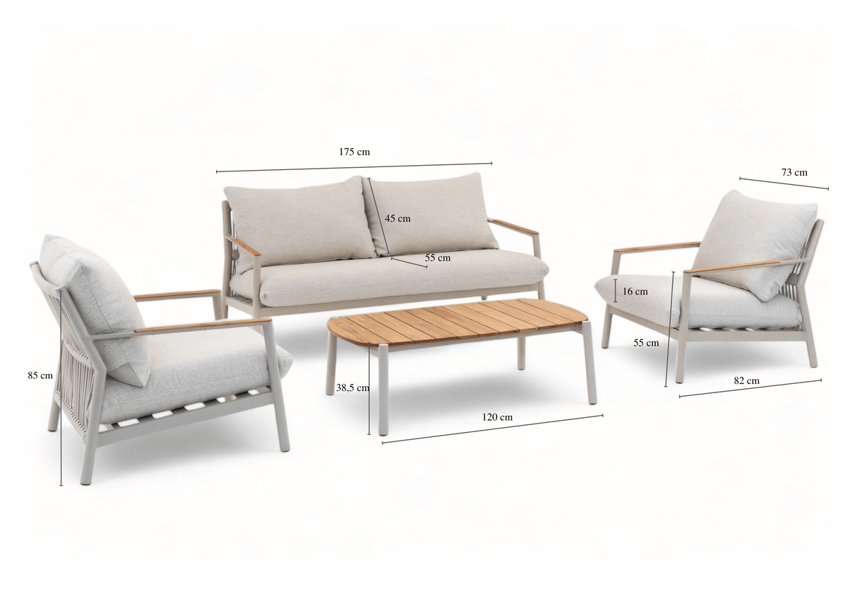 Belito Julia loungebank taupe aluminium met rope-afwerking, zijaanzicht