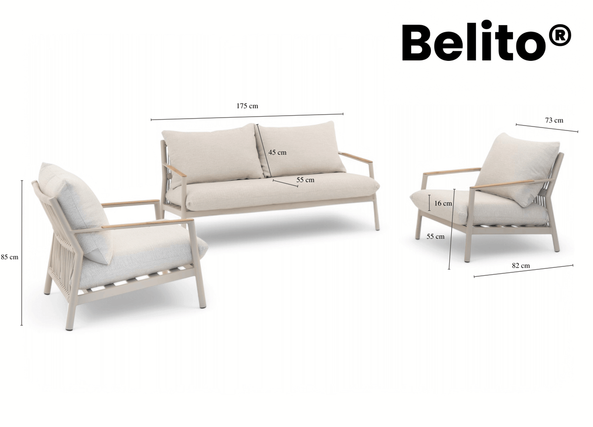 Aluminium Sessel-Sofa Lounge Set - Taupe Gestell - Belito Julia - 4-teilig
