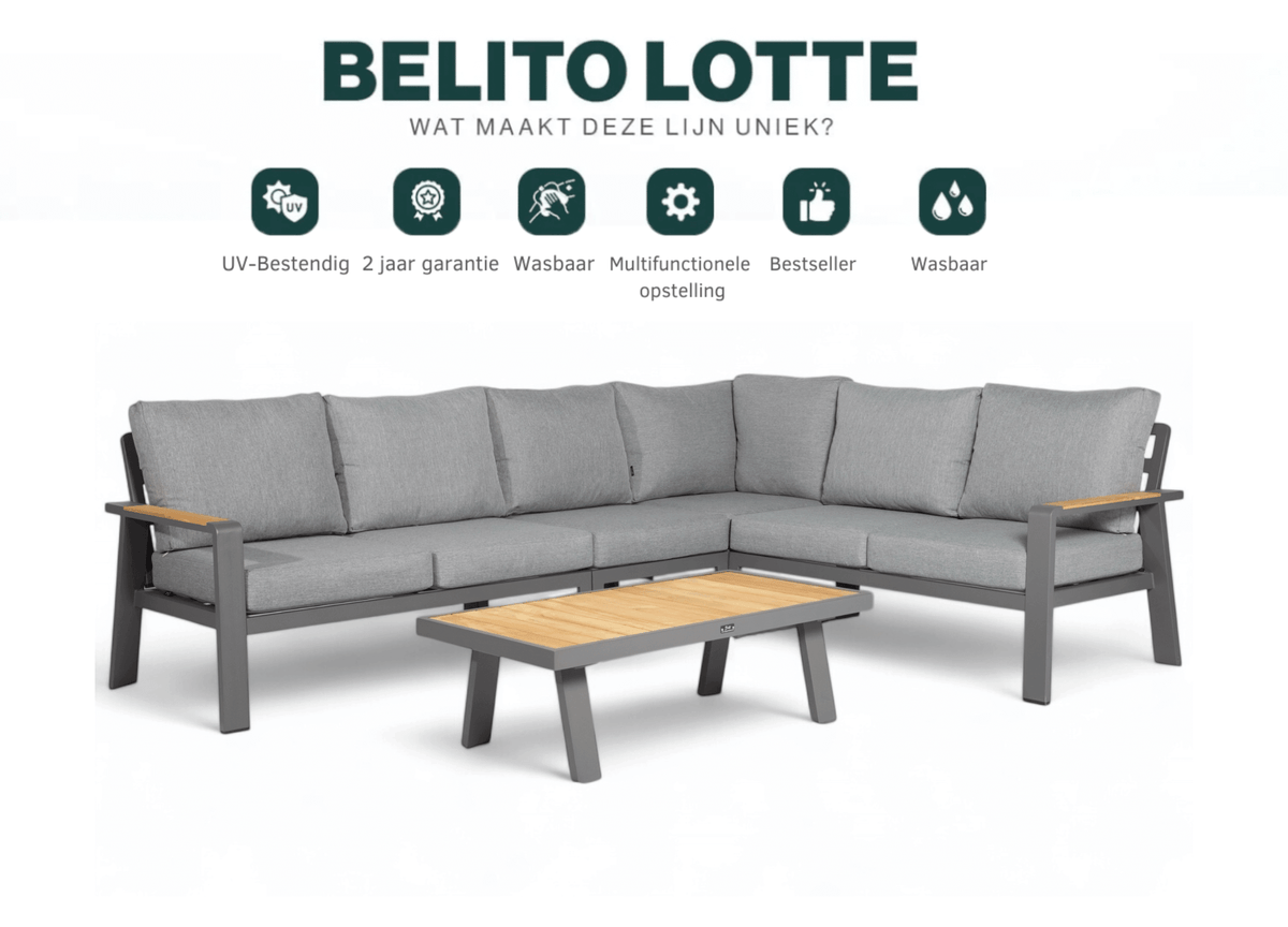 Aluminium Loungeset Hoekbank - Antraciet Frame - 5-delig - Belito Lotte - Hoge tafel met stijlvolle zitplaatsen.