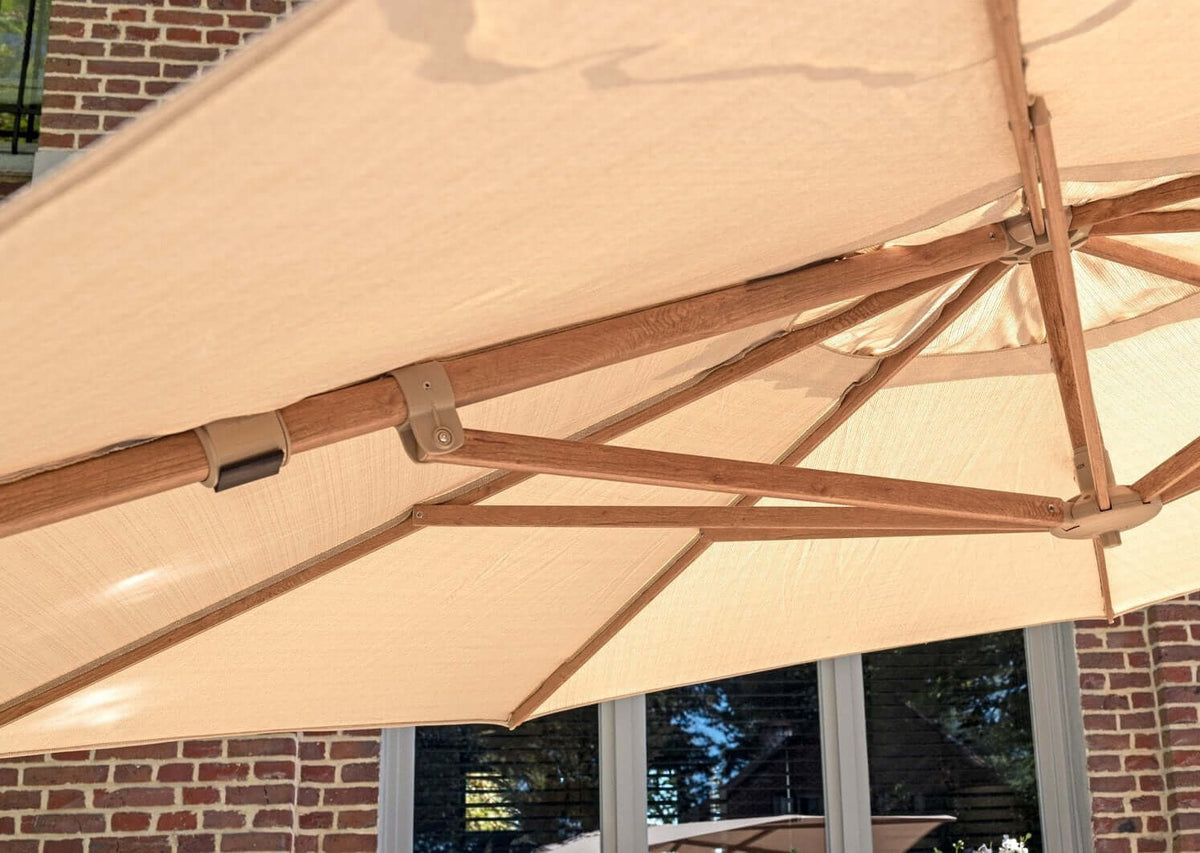 4Seasons Siesta Premium Cantilever Parasol 300x300cm - Woodlook Frame Sand Canopy