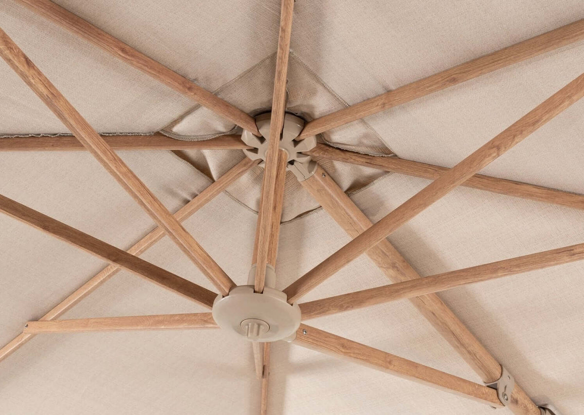 4Seasons Siesta Premium Cantilever Parasol 300x300cm - Woodlook Frame Sand Canopy