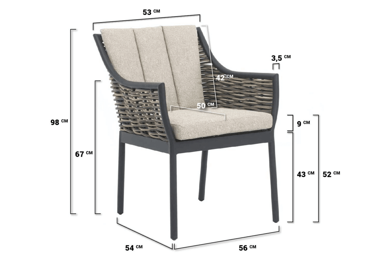Apple Bee Milou tuinset 6 personen - Stevige stoel met comfortabele kussens en stijlvolle uitstraling.