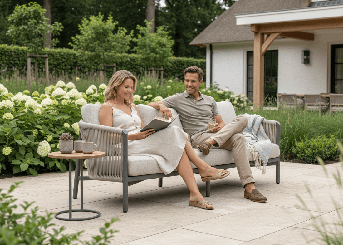 Apple Bee Bora Bora loungebank taupe rope, detail vlechtwerk