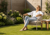Apple Bee Condor loungestoel Oyster - detailfoto teakhout