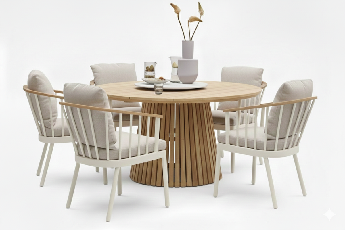 Apple Bee Condor/Belito Daan Tuinset 6-delig Oyster ronde tafel 150cm met 5 Condor stoelen