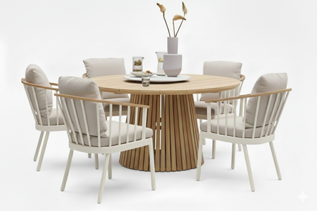 Apple Bee Condor/Belito Daan Tuinset 6-delig Oyster ronde tafel 150cm met 5 Condor stoelen