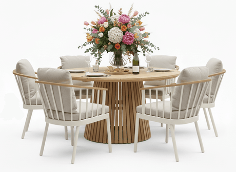 Apple Bee Condor/Belito Daan Tuinset Oyster ronde tafel 150cm met 6 Condor stoelen