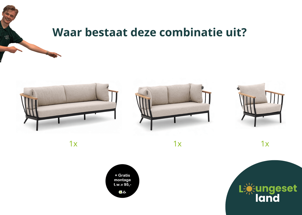 Apple Bee Condor Loungeset 3-delig Nr. 12 | Bank 217 + 150 + Stoel | Black