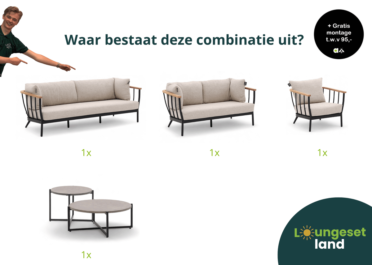Apple Bee Condor Lounge Set 5-piece No. 13 | Sofa 217 + 150 + Chair + 2 Tables | Black