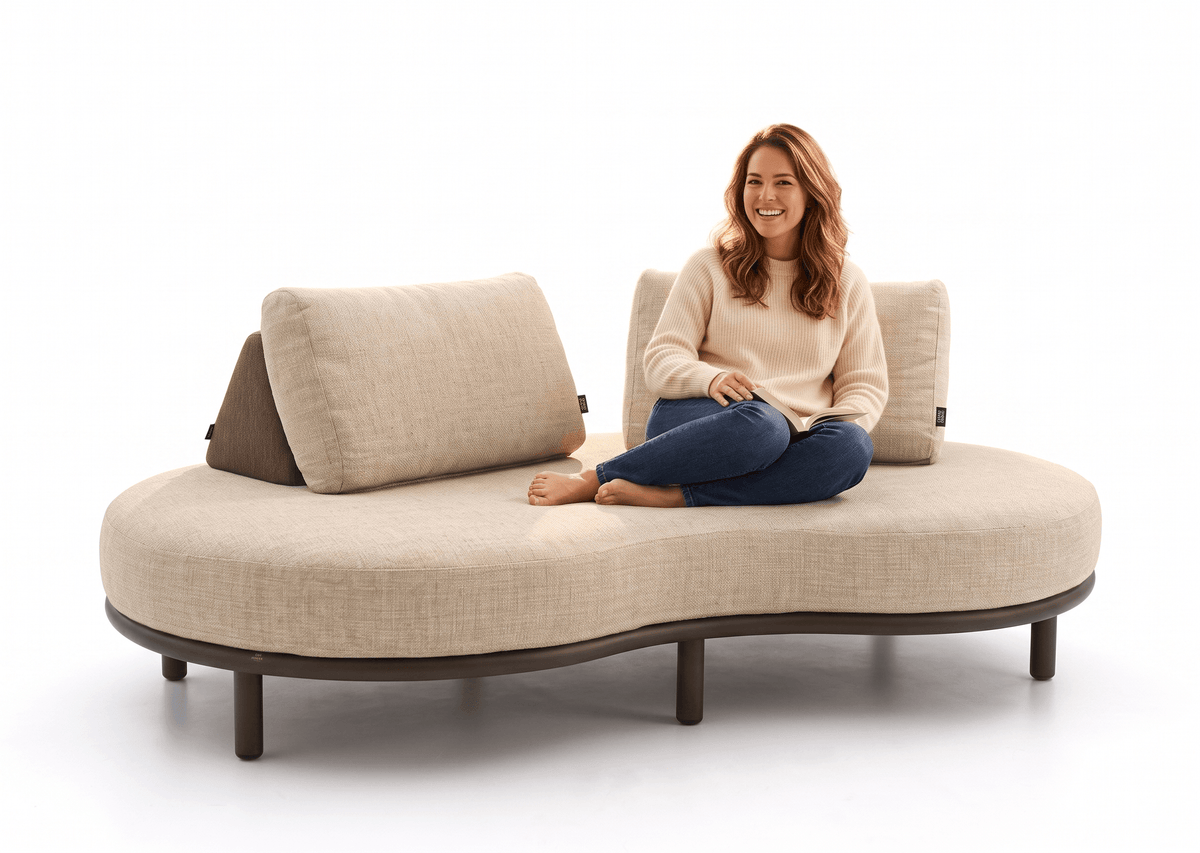 Apple Bee Moon Island Loungebank | 196 cm | Bronze & Cotton Flower incl. 2 Rugsteunen