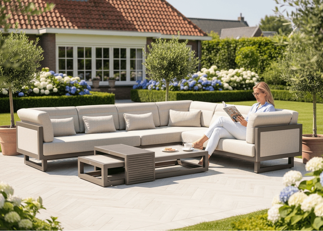 Apple Bee Santorini Upholstered hoekloungeset Links Lang, totaalaanzicht