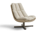 Apple Bee Cebu draaibare loungestoel Taupe met Linen wicker en Natural Oak kussen vrijstaand