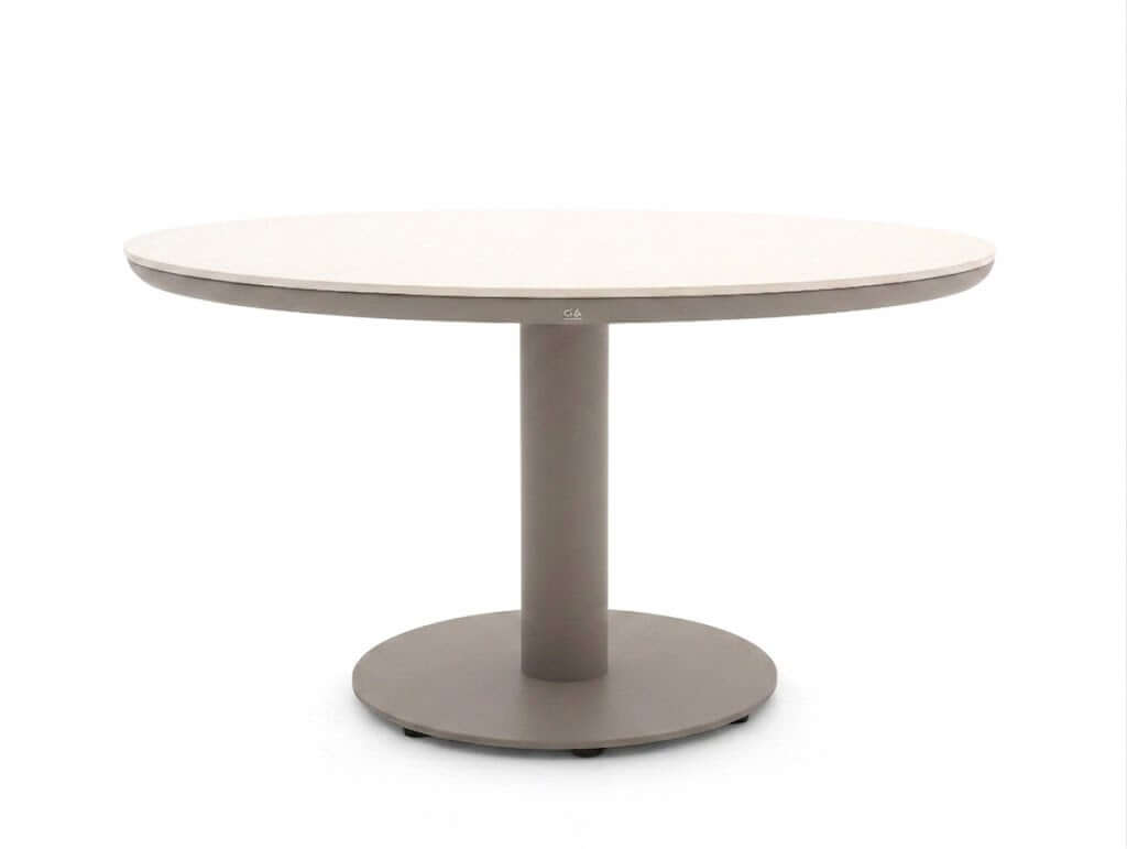 Apple Bee Melville dining tafel Ø140 cm in Sintered Stone Grey met taupe onderstel