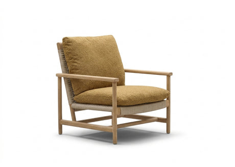 Apple Bee Jamila loungestoel teak met Linen Biculair wicker en Amber BEE WETT kussen