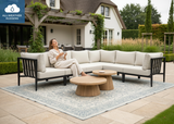 Belito Daan XL aluminium loungeset Carbon Black met teakhouten koffietafels