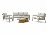 Belito Birmingham loungeset nr.8 taupe, stoel-bank combinatie met 2 Daan teakhouten koffietafels, hoofdfoto