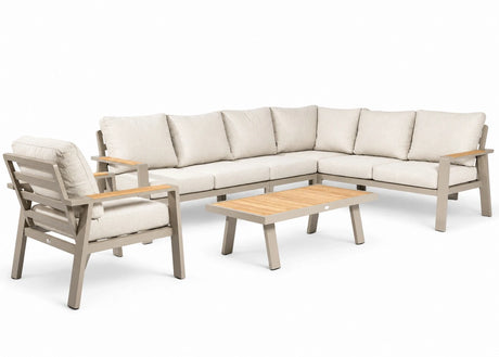 Belito Lotte Loungeset Hoekbank Nr. 5, Taupe Aluminium, 288 x 220 cm, 7-persoons met stoel