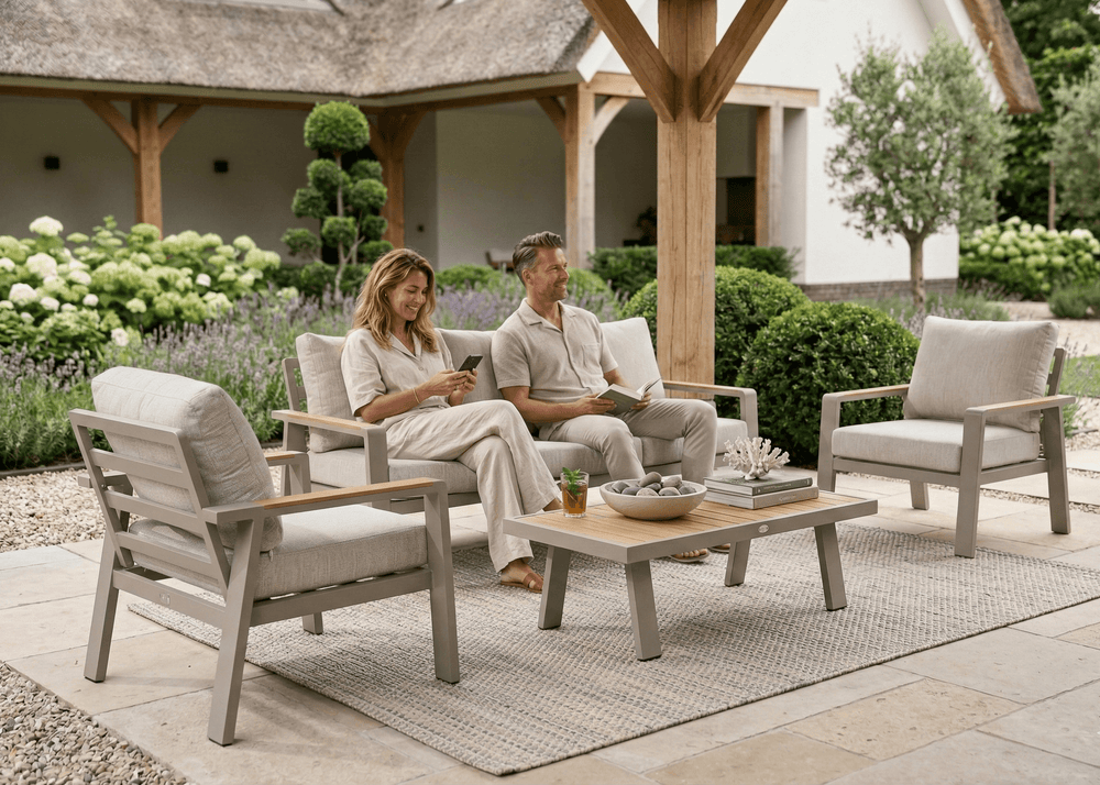 Belito Birmingham tuinbank taupe aluminium met lichte kussens