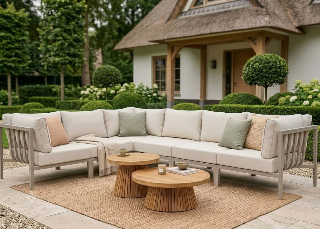 Belito Daan XL aluminium loungeset Taupe, rechter opstelling 245 x 320 cm
