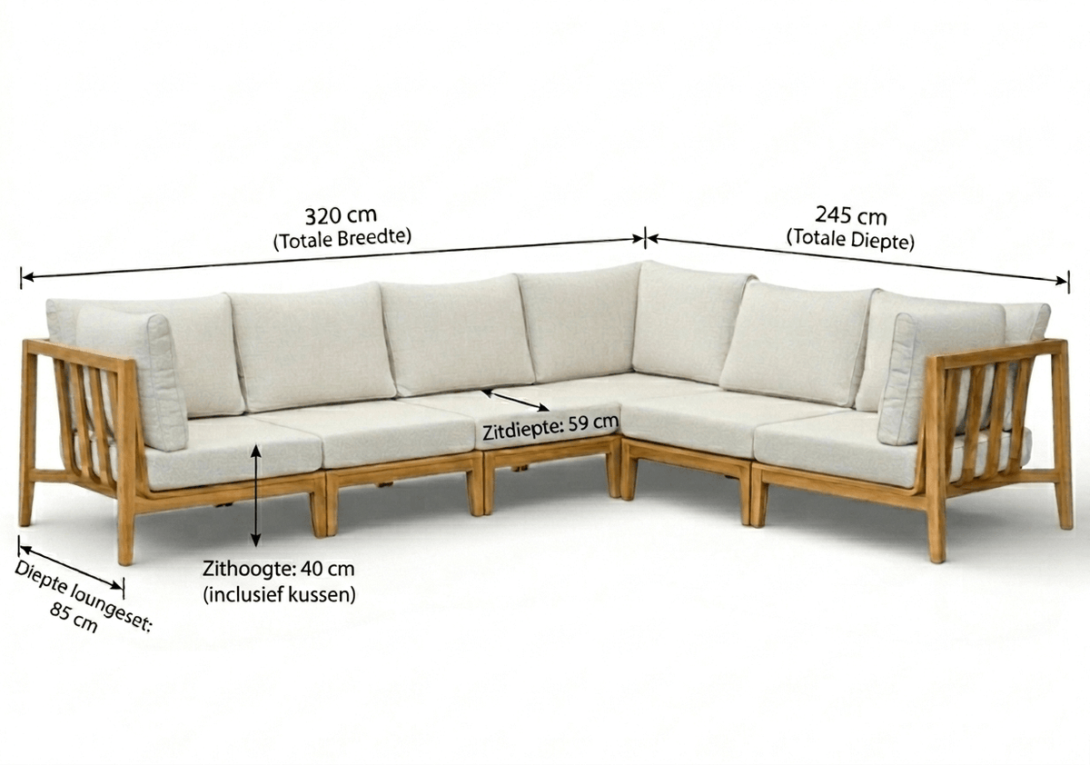 Belito Daan XL teak loungeset – sfeerbeeld in de tuin