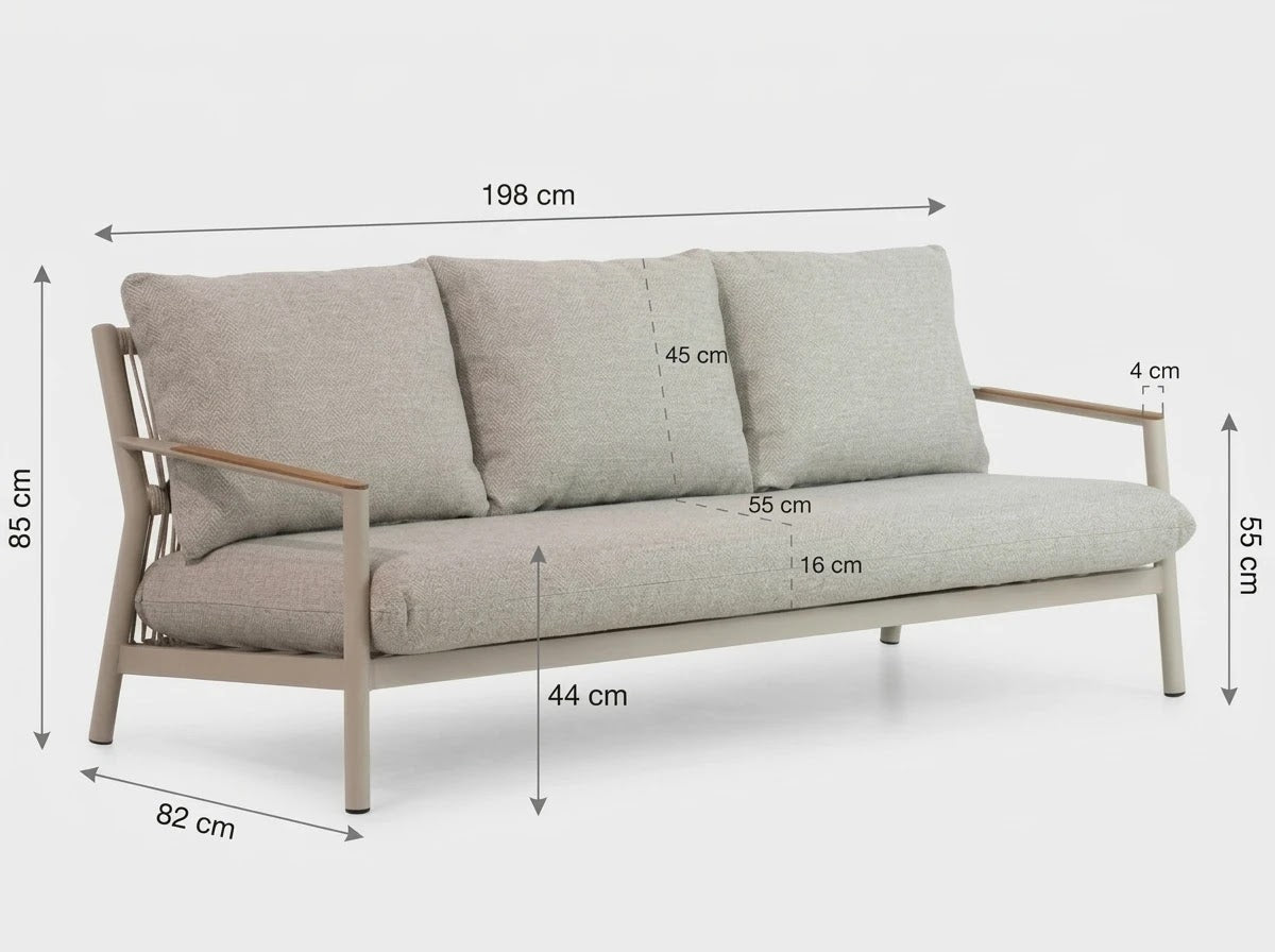 Belito Julia Lounge Sofa 198 cm | Taupe | Aluminium & Rope | 3-4 People