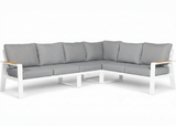 Belito Lotte Loungeset Hoekbank Nr. 2 wit aluminium met teakhouten koffietafel, 288 x 220 cm