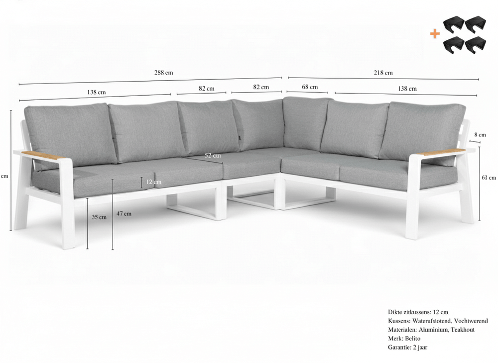 Belito Lotte Loungeset wit aluminium, detailfoto frame en kussens