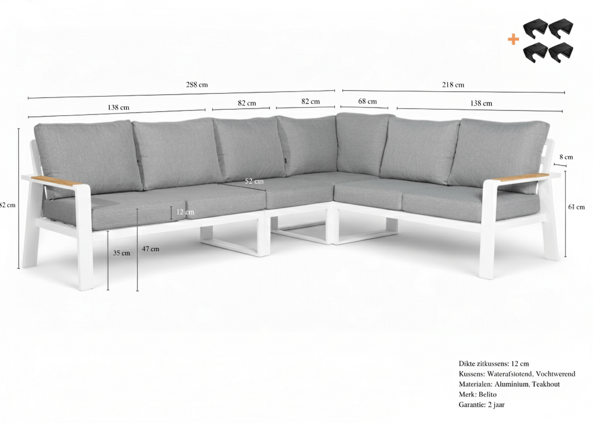 Belito Lotte Loungeset wit aluminium, detailfoto frame en kussens