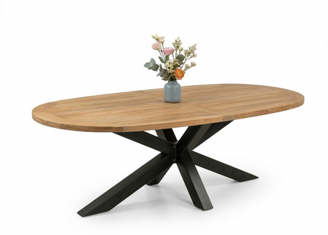 Belito Mees ovale teakhouten tuintafel 200x110 cm – vooraanzicht