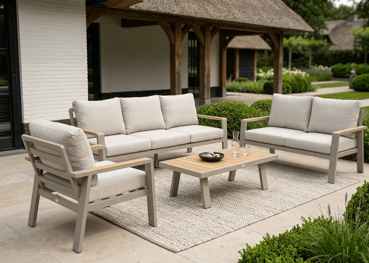 Belito Birmingham tuinbank taupe aluminium met beige kussens