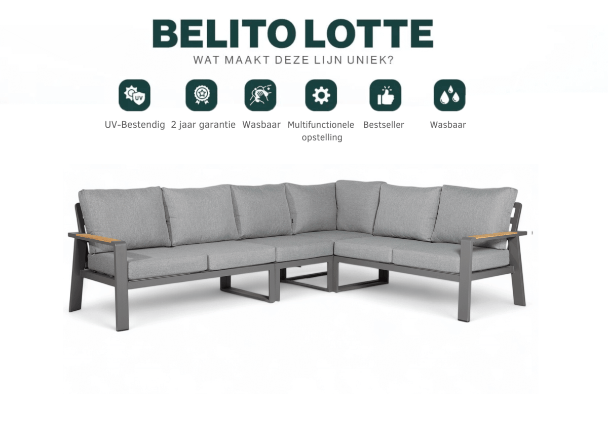 Belito Lotte antraciet, USP detail teakhouten armleuning