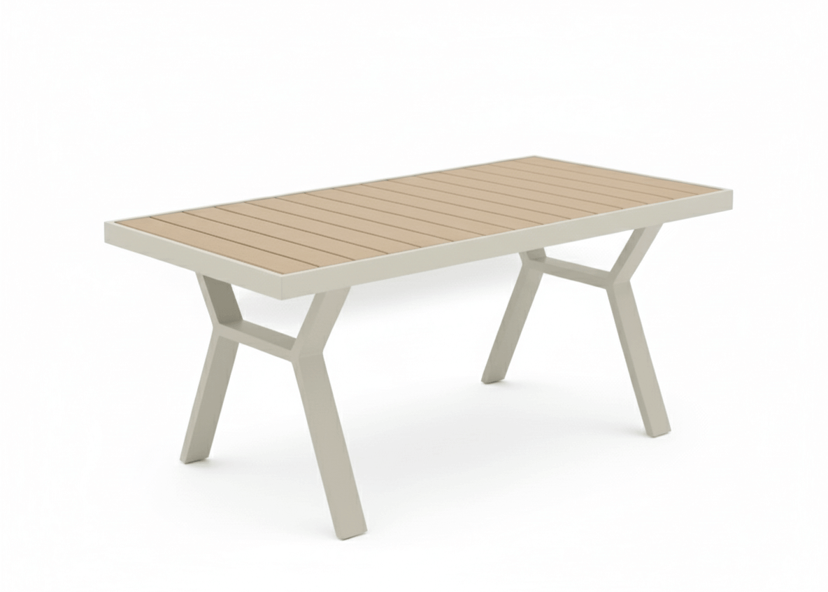 Belito Lotte diningtafel taupe, teakhouten blad, hoog