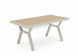 Belito Lotte diningtafel taupe, teakhouten blad, hoog