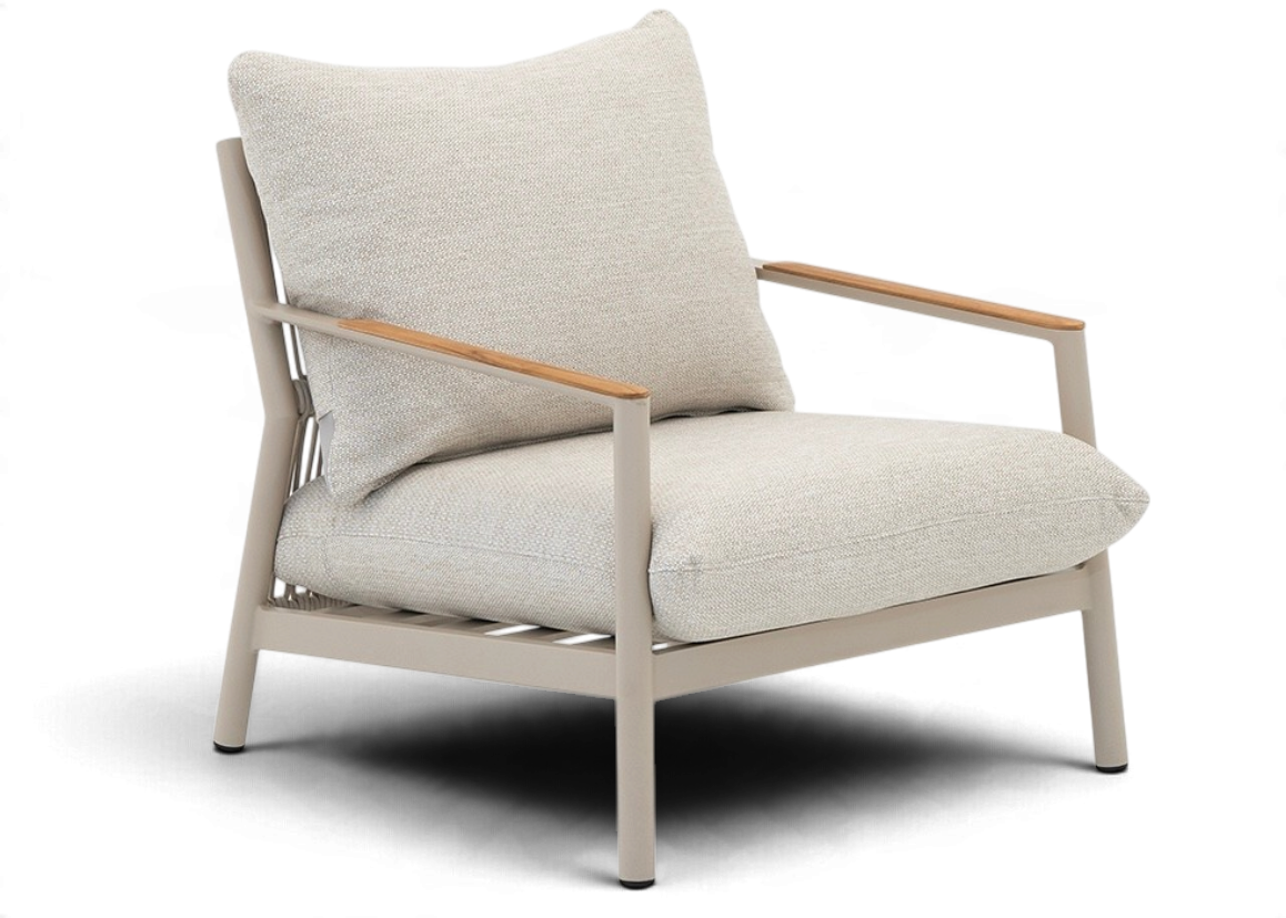 Belito Julia Lounge Chair | Taupe | Aluminum & Rope | Teak Armrest
