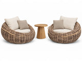 Apple Bee Cocoon Chair Set + Daan Table | 2 Lounge Chairs & Daan Coffee Table 45 cm | Mocha Wicker