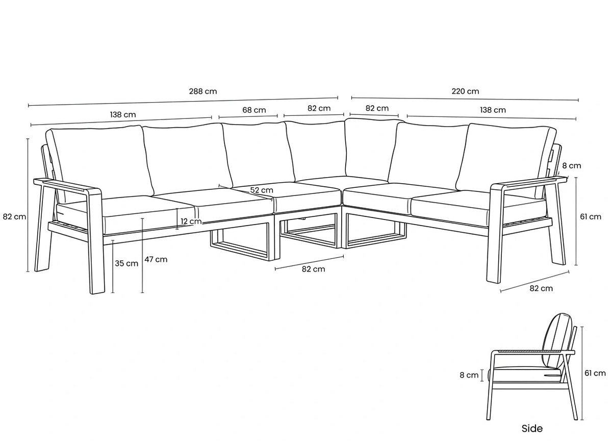 Aluminium-Lounge-Set-Ecksofa – Anthrazitfarbener Rahmen – 5-teilig – Belito Lotte