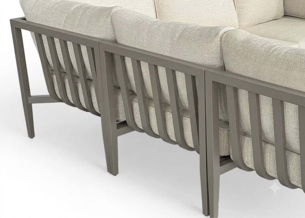 Achterzijde van de Belito Daan aluminium loungeset in Taupe
