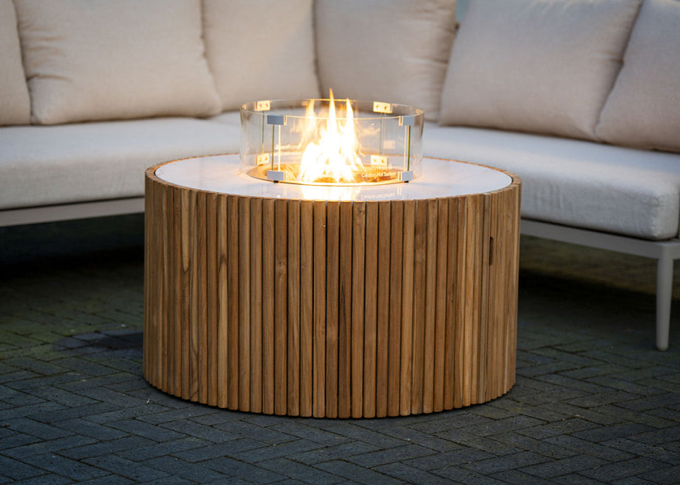 Easyfires Ibiza Fire Table 90 cm round – White - Ceramic - Including Glass Set