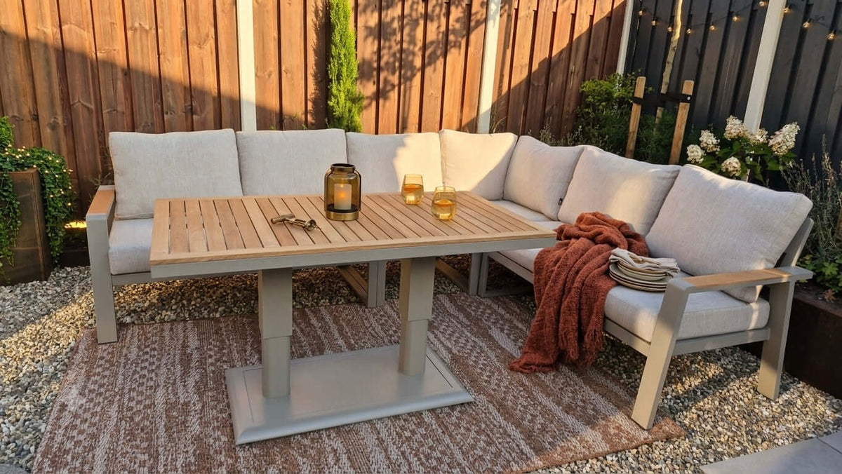 Belito Lotte hoekbank Taupe met verstelbare tafel, detail