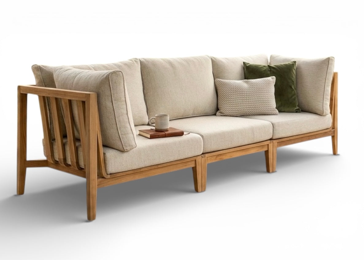 Belito Daan teakhouten loungebank 246 cm 3-delig - sfeerbeeld tuin