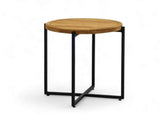 Apple Bee Condor Lounge Koffietafel Teakhout Ø 54 cm met een moderne metalen onderstel.