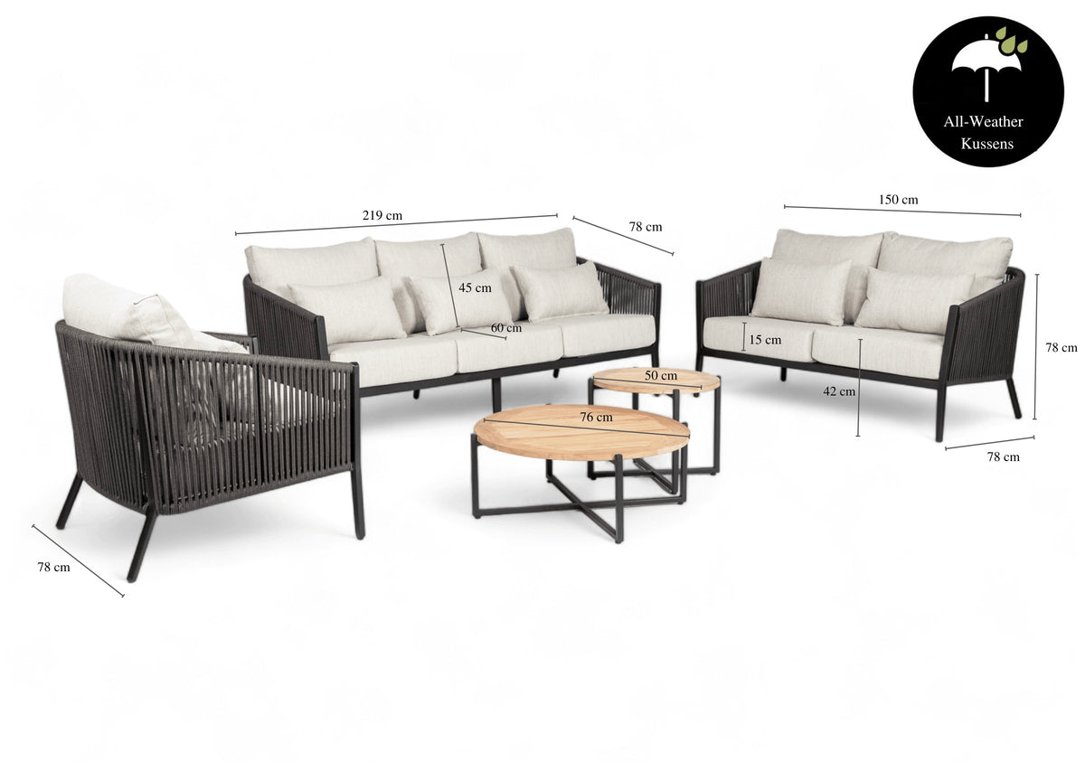 Belito Ouddorp Lounge Set | Rope | 3-Seater + 2-Seater Sofa + Chair + Coffee Table Set | Showroom Model