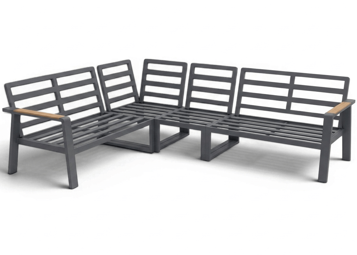 Aluminium Loungeset Hoekbank - Antraciet Frame - 5-delig - Belito Lotte - Hoge tafel met houten accenten