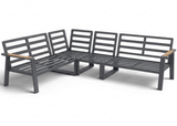 Aluminium Loungeset Hoekbank - Antraciet Frame - 5-delig - Belito Lotte - Hoge tafel met houten accenten