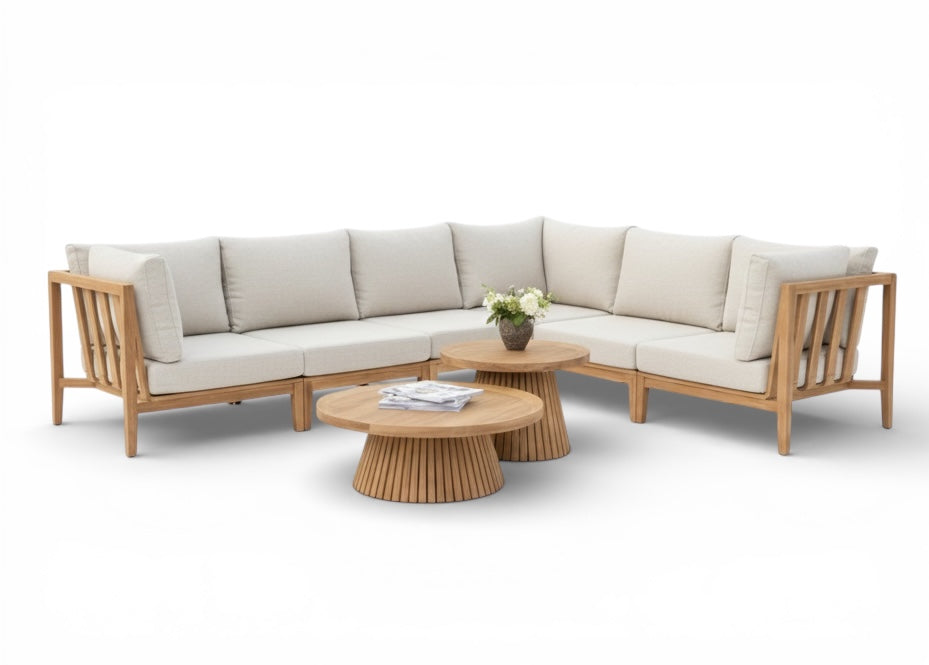 Belito Daan XL teakhouten hoekloungeset 320x245 cm met koffietafels
