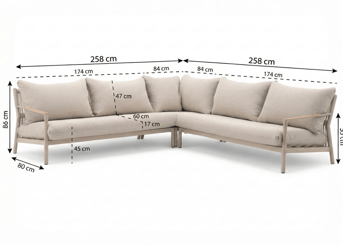Belito Julia hoekbank taupe aluminium met rope-afwerking